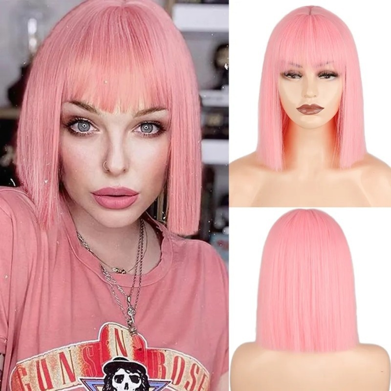 Wig Fiber Net - Parrucca dritta da donna con frangia