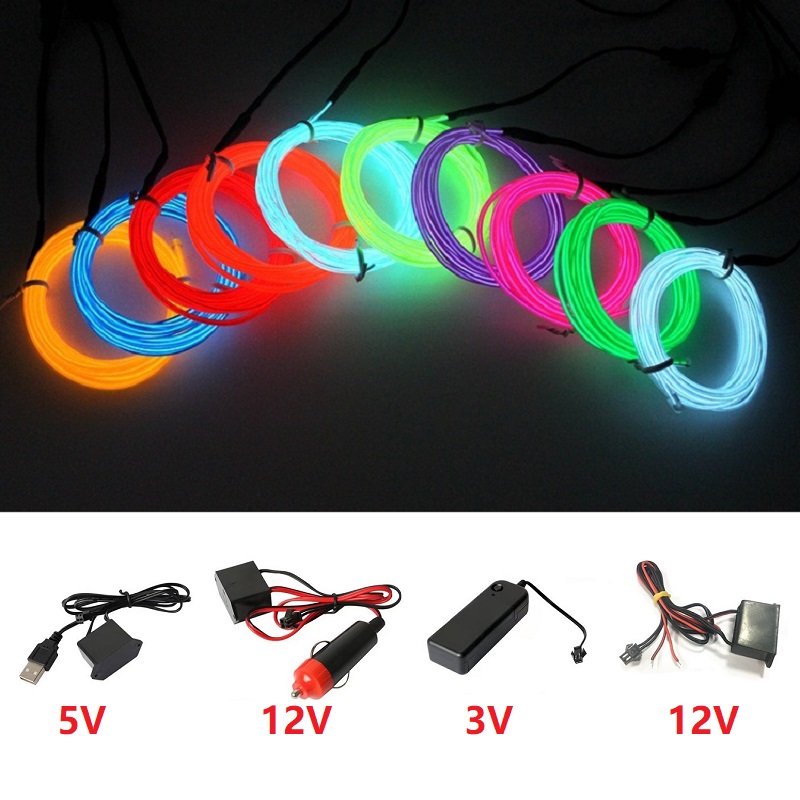 Led El Wire - 10m/5m/3m/1m 3V Batteria 5V USB 12V